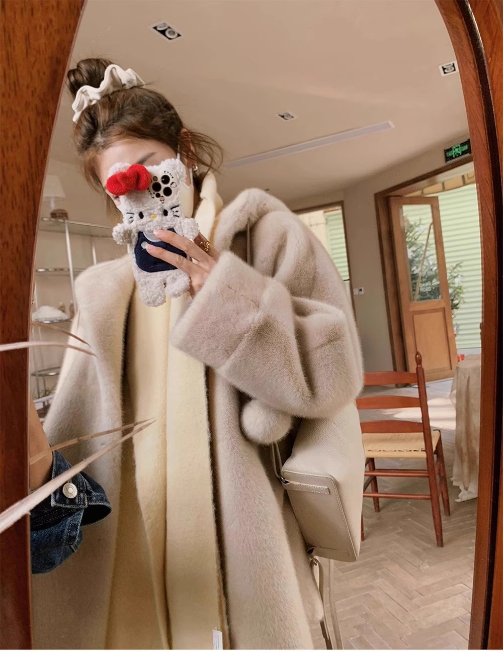 Women Winter Mink Fur Coat With Hood Long Thick Fur Coat